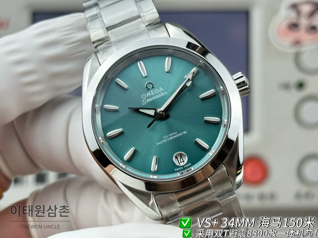 오메가 씨마스터 오토매틱 34mm 민트 다이얼 스틸 브레이슬릿
