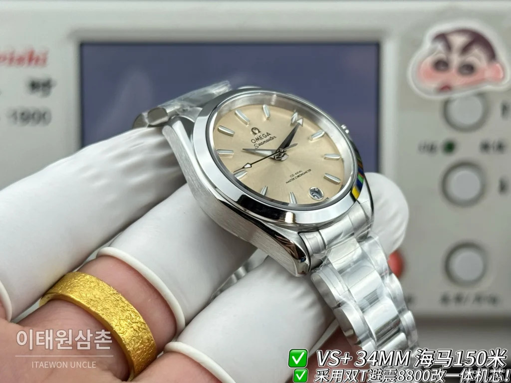 오메가 씨마스터 오토매틱 34mm 샴페인 다이얼 스틸 브레이슬릿