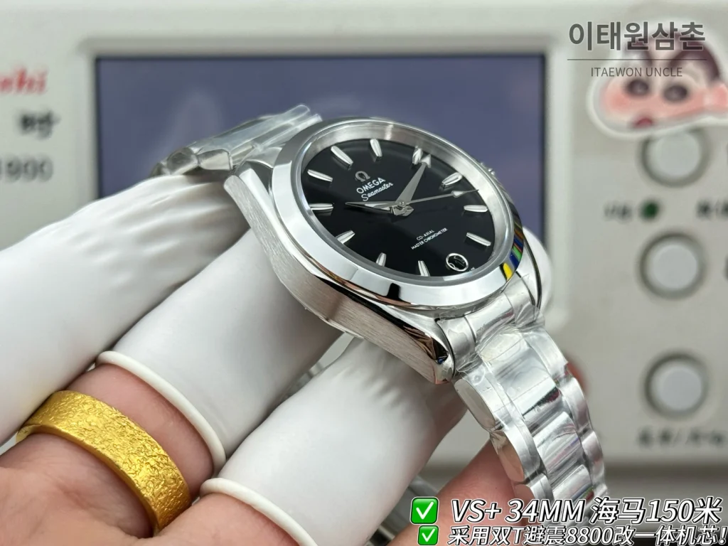 오메가 씨마스터 오토매틱 34mm 블랙 다이얼 스틸 브레이슬릿