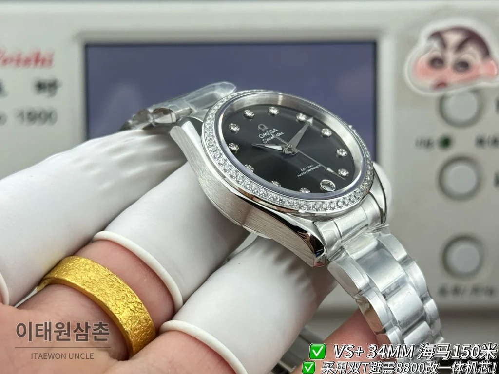 오메가 씨마스터 오토매틱 34mm 블랙 다이얼 스틸 브레이슬릿 실버 베젤