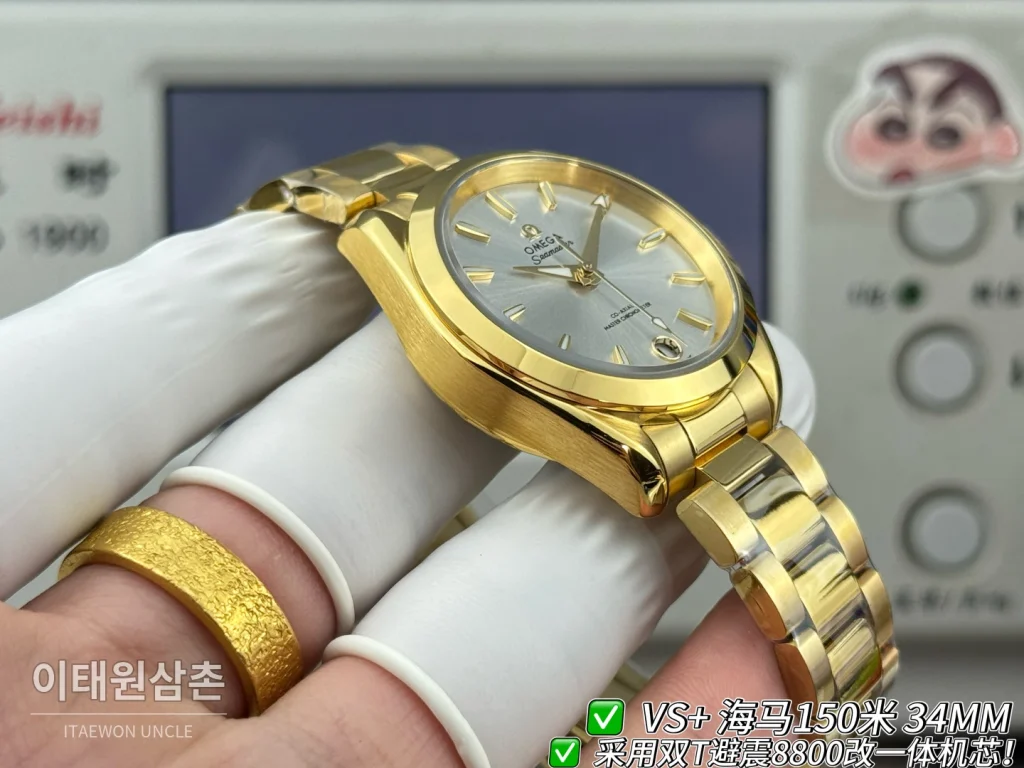 오메가 씨마스터 오토매틱 34mm 실버 다이얼 골드 브레이슬릿 골드 케이스