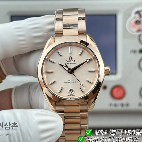 오메가 씨마스터 오토매틱 34mm 샴페인 다이얼 로즈골드 브레이슬릿 로즈골드 케이스