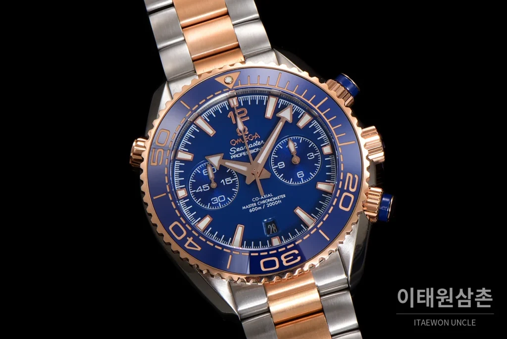 오메가 씨마스터 플래닛오션 600M 옐로우골드 블루베젤 크로노그래프