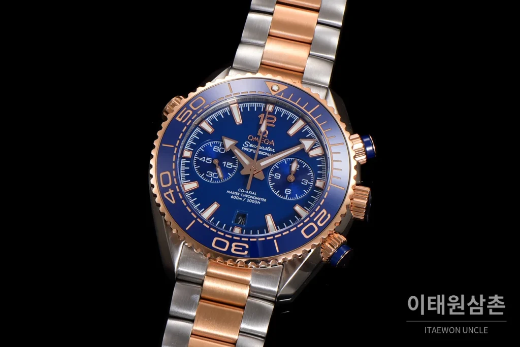 오메가 씨마스터 플래닛오션 600M 옐로우골드 블루베젤 크로노그래프