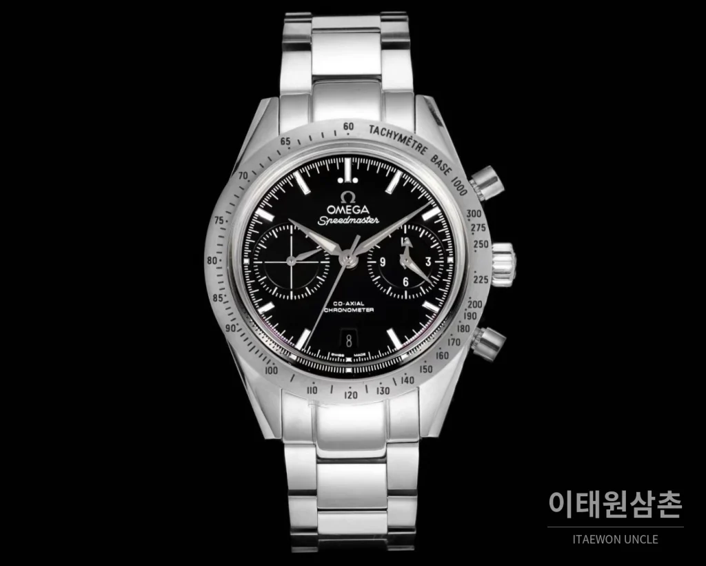 오메가 스피드마스터 57 스틸 블랙다이얼 크로노그래프 오토매틱 41.5mm 블랙 / 실버 스틸 브레이슬릿 (2)