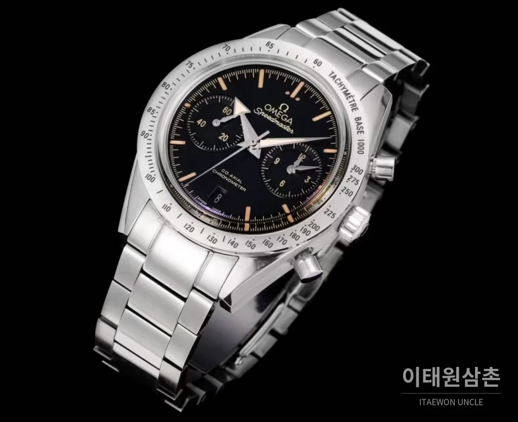 오메가 스피드마스터 57 스틸 블랙다이얼 크로노그래프 오토매틱 41.5mm 블랙 / 실버 스틸 브레이슬릿