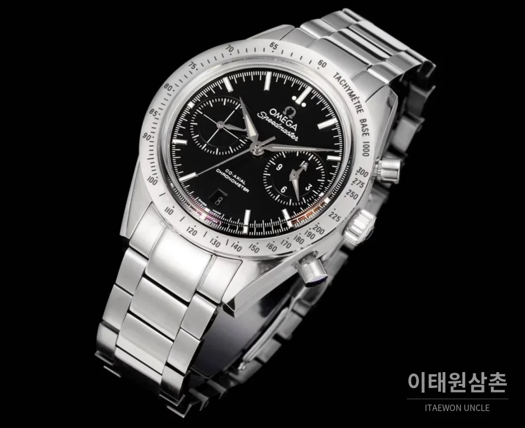 오메가 스피드마스터 57 스틸 블랙다이얼 크로노그래프 오토매틱 41.5mm 블랙 / 실버 스틸 브레이슬릿 (2)