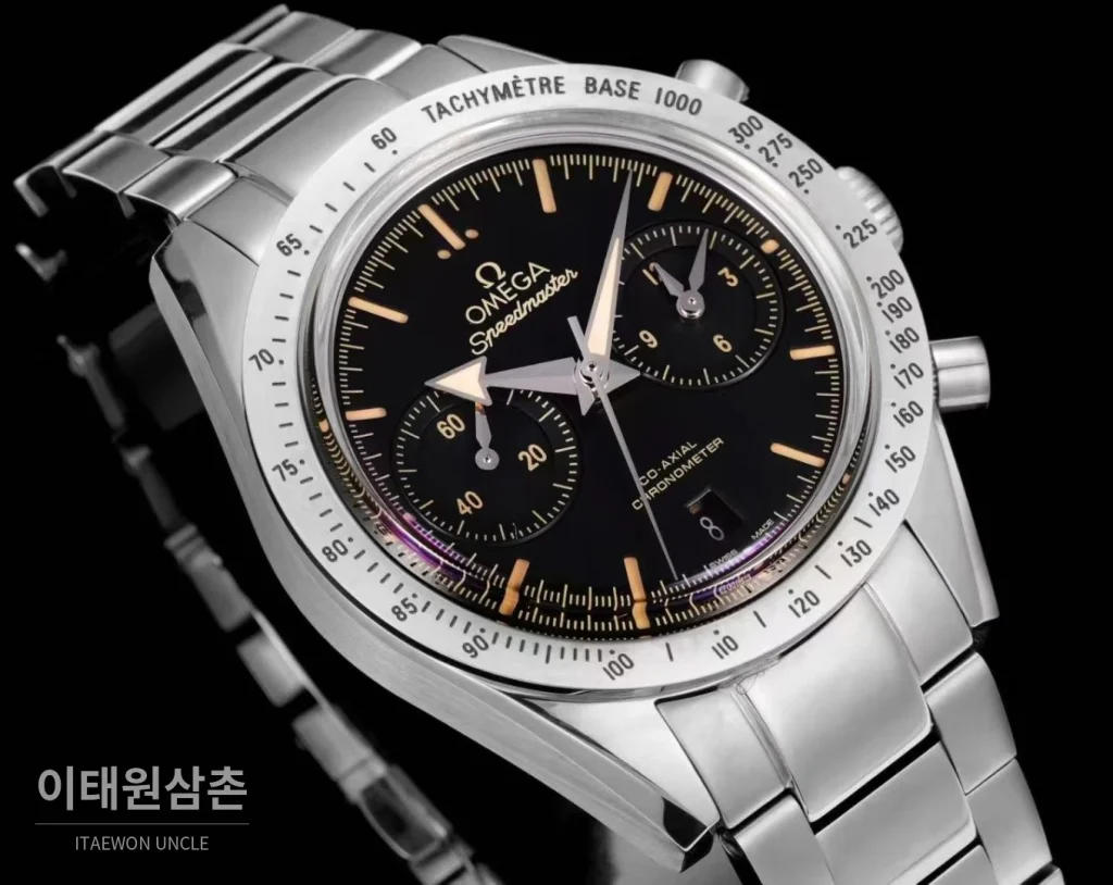 오메가 스피드마스터 57 스틸 블랙다이얼 크로노그래프 오토매틱 41.5mm 블랙 / 실버 스틸 브레이슬릿