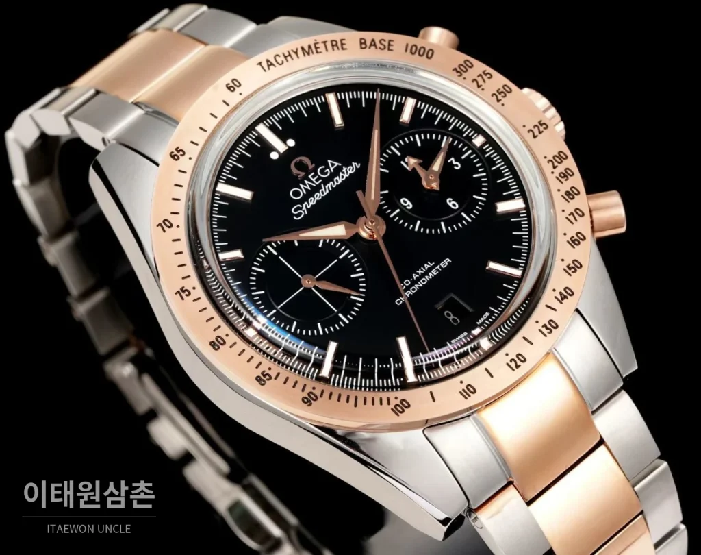 오메가 스피드마스터 57 스틸 블랙다이얼 크로노그래프 오토매틱 41.5mm 블랙 / 실버 투톤 브레이슬릿