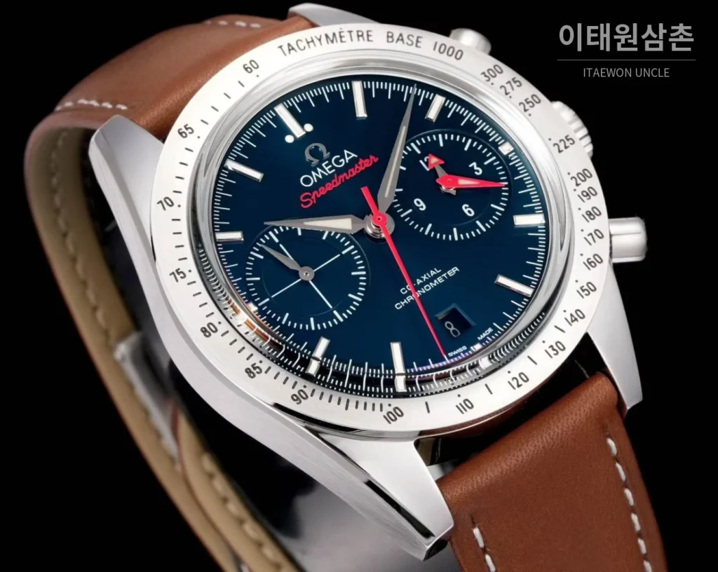 오메가 스피드마스터 57 레더 블루다이얼 크로노그래프 오토매틱 41.5mm