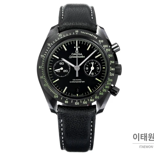 오메가 스피드마스터 문워치 세라믹 크로노그래프 블랙 베젤 화이트 인덱스 오토매틱 44.25mm 블랙 다이얼 블랙 가죽 스트랩 오메가 스피드마스터 문워치 세라믹 크로노그래프 블랙 베젤 화이트 인덱스 오토매틱 44.25mm 블랙 다이얼 블랙 가죽 스트랩