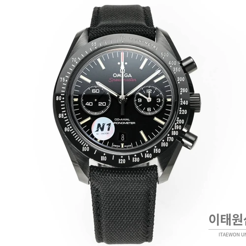 오메가 스피드마스터 문워치 세라믹 크로노그래프 블랙 베젤 화이트 인덱스 오토매틱 44.25mm 블랙 다이얼 블랙 나일론 스트랩 오메가 스피드마스터 문워치 세라믹 크로노그래프 블랙 베젤 화이트 인덱스 오토매틱 44.25mm 블랙 다이얼 블랙 나일론 스트랩