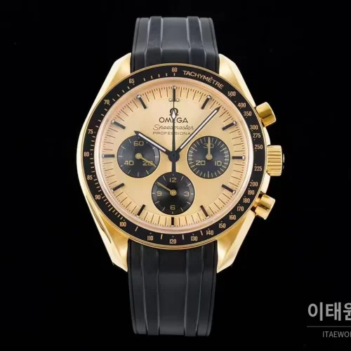 오메가 스피드마스터 문워치 그린 골드 크로노그래프 오토매틱 42mm 그린 / 블랙 골드 (2) 오메가 스피드마스터 문워치 그린 골드 크로노그래프 오토매틱 42mm 그린 / 블랙 골드 블랙 러버 스트랩