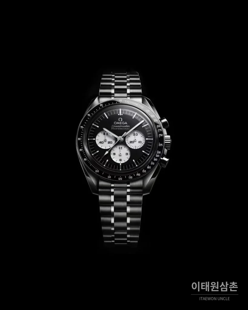 오메가 스피드마스터 문워치 리버스 팬더 크로노그래프 매뉴얼 42mm 블랙 다이얼 스틸 브레이슬릿 (2)