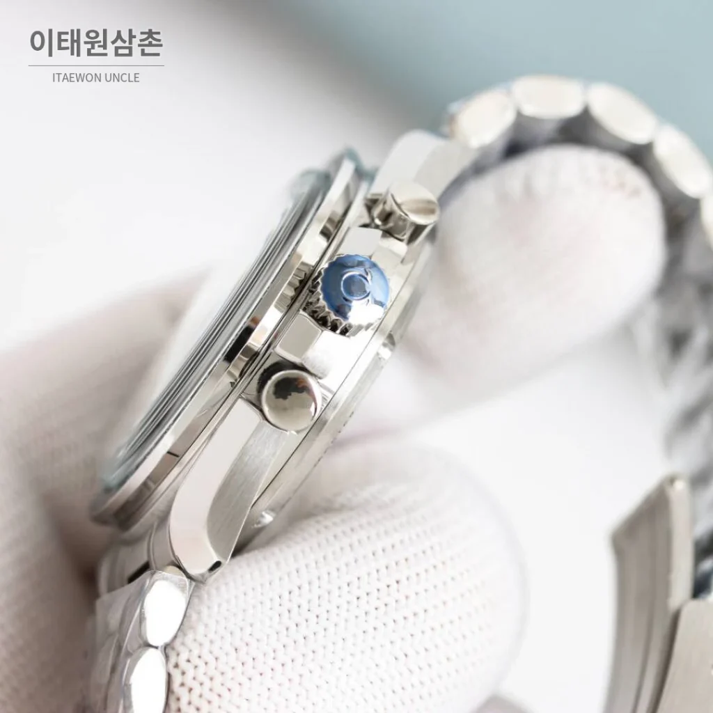 오메가 스피드마스터 문워치 리버스 팬더 크로노그래프 매뉴얼 42mm 블랙 다이얼 스틸 브레이슬릿