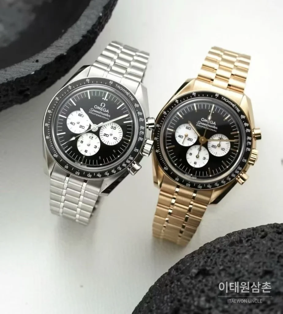오메가 스피드마스터 문워치 리버스 팬더 크로노그래프 매뉴얼 42mm 블랙 다이얼 스틸 브레이슬릿 (2)
