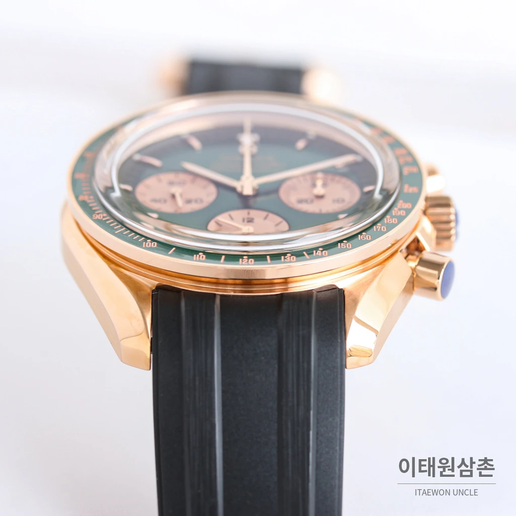 오메가 스피드마스터 프로페셔널 문샤인골드 그린다이얼 크로노그래프 수동 러버벤드 42mm