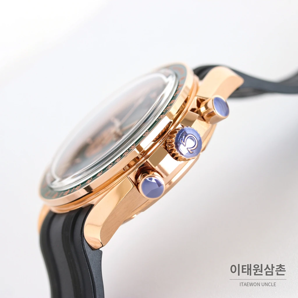 오메가 스피드마스터 프로페셔널 문샤인골드 그린다이얼 크로노그래프 수동 러버벤드 42mm