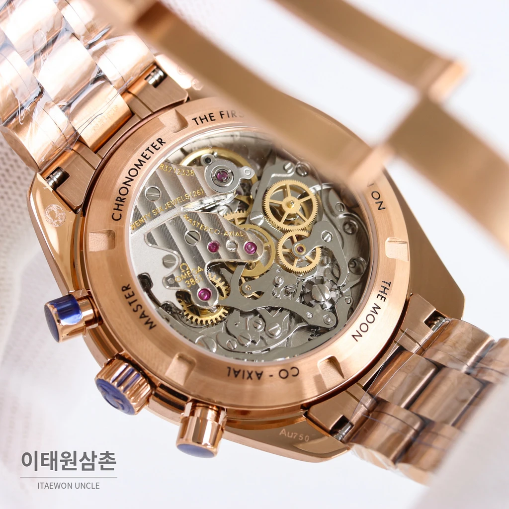 오메가 스피드마스터 프로페셔널 문샤인골드 로즈골드베젤 그린다이얼 크로노그래프 수동 42mm