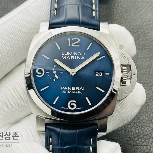 파네라이 루미노르 PAM1663 카본 스모크블루다이얼 오토매틱 44mm 네이비 가죽 스트랩