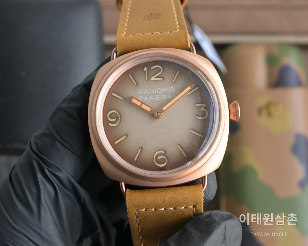 파네라이 루미노르 스틸 샌드위치 다이얼 수동 메커니컬 44mm 블랙 브라운 가죽 스트랩 (2)