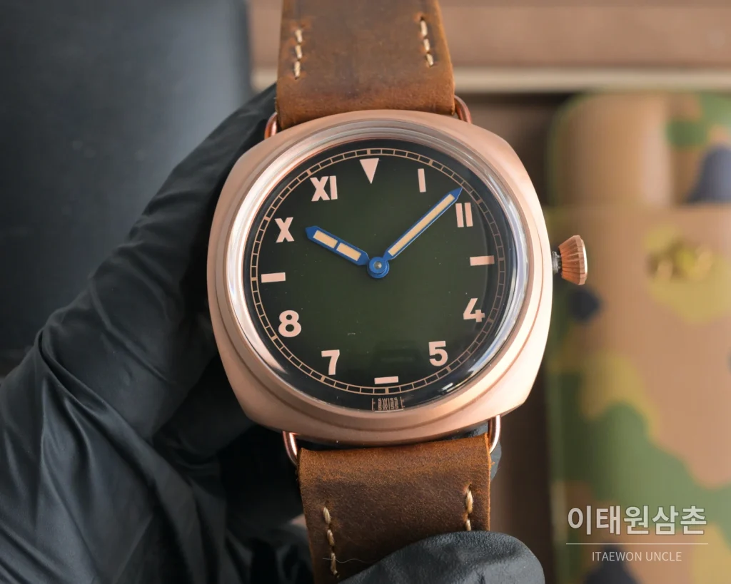 파네라이 루미노르 스틸 샌드위치 다이얼 수동 메커니컬 44mm 블랙 브라운 가죽 스트랩 (3)