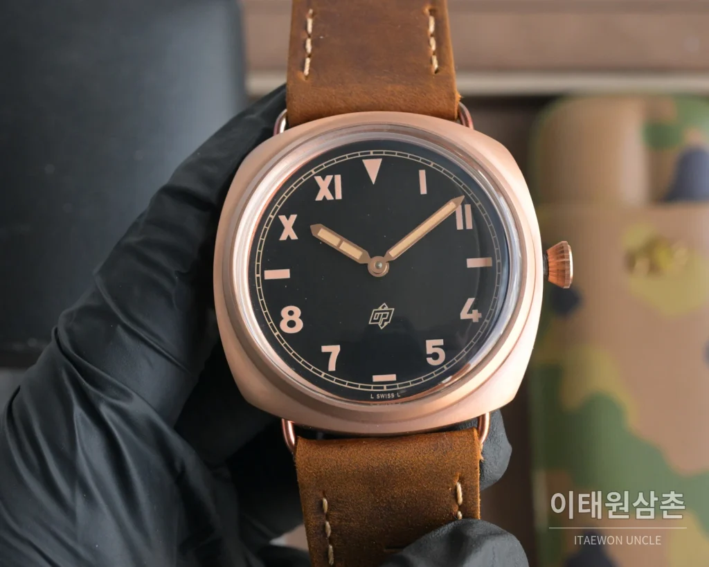 파네라이 루미노르 스틸 샌드위치 다이얼 수동 메커니컬 44mm 블랙 브라운 가죽 스트랩 (3)