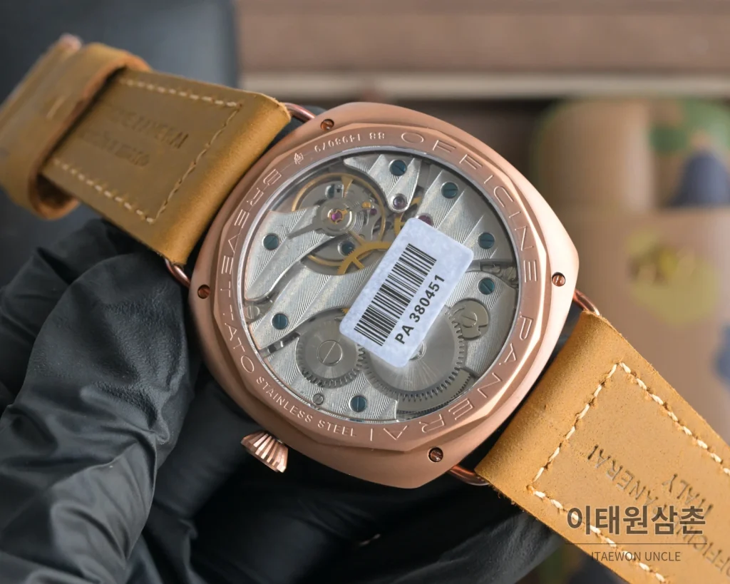 파네라이 루미노르 스틸 샌드위치 다이얼 수동 메커니컬 44mm 블랙 브라운 가죽 스트랩 (2)