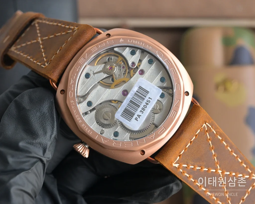 파네라이 루미노르 스틸 샌드위치 다이얼 수동 메커니컬 44mm 블랙 브라운 가죽 스트랩