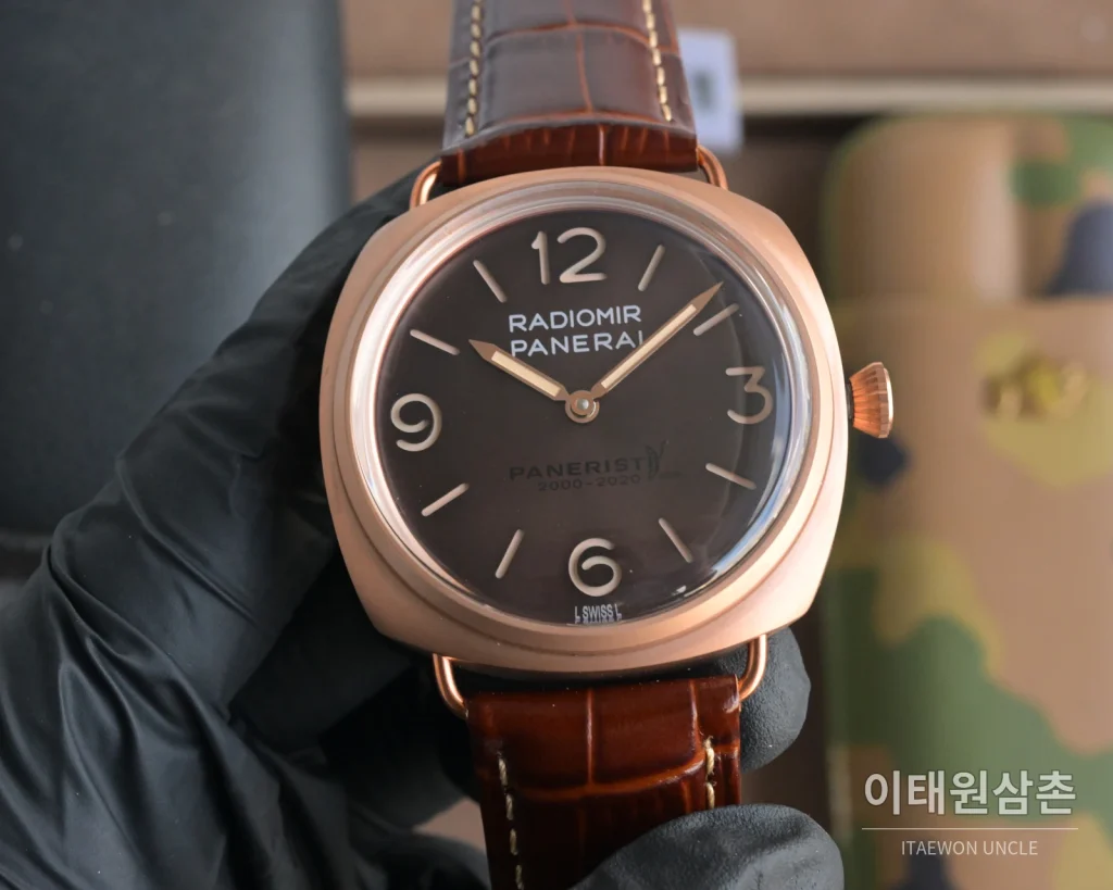 파네라이 루미노르 스틸 샌드위치 다이얼 수동 메커니컬 44mm 블랙 브라운 가죽 스트랩 (2)