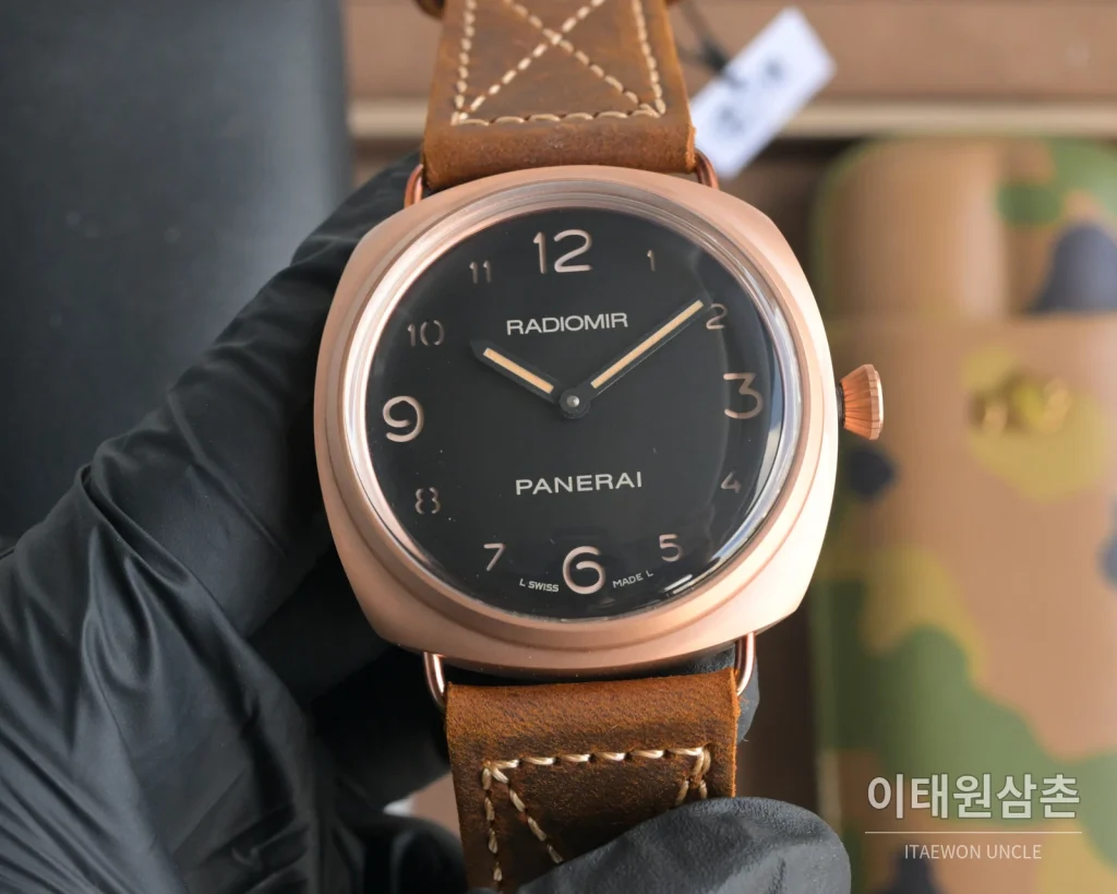 파네라이 루미노르 스틸 샌드위치 다이얼 수동 메커니컬 44mm 블랙 브라운 가죽 스트랩