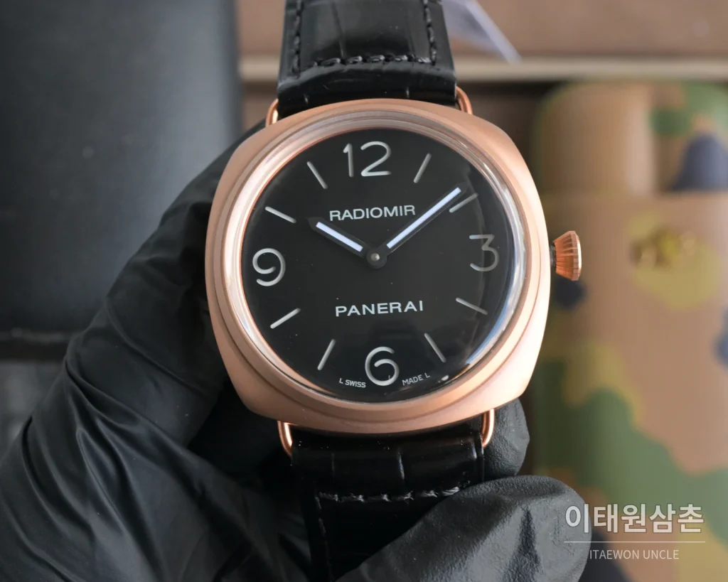 파네라이 루미노르 스틸 샌드위치 다이얼 수동 메커니컬 44mm 블랙 브라운 가죽 스트랩 (3)