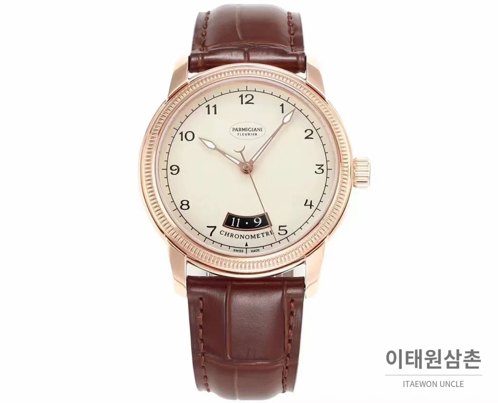 파르미지아니 플리에르 PFC423 초박형 에나멜다이얼 드레스 오토매틱 40mm 화이트 브라운 가죽 스트랩