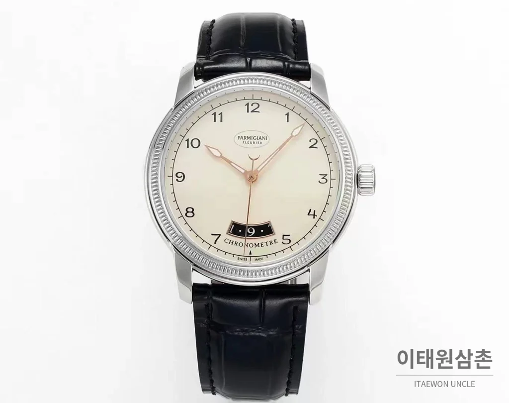 파르미지아니 플리에르 PFC423 초박형 에나멜다이얼 드레스 오토매틱 40mm 화이트 블랙 가죽 스트랩