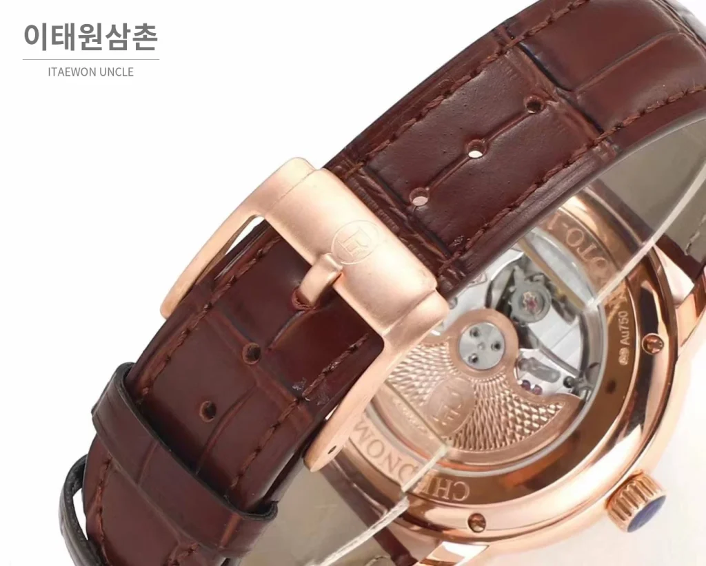 파르미지아니 플리에르 PFC423 초박형 에나멜다이얼 드레스 오토매틱 40mm 화이트 브라운 가죽 스트랩 (2)