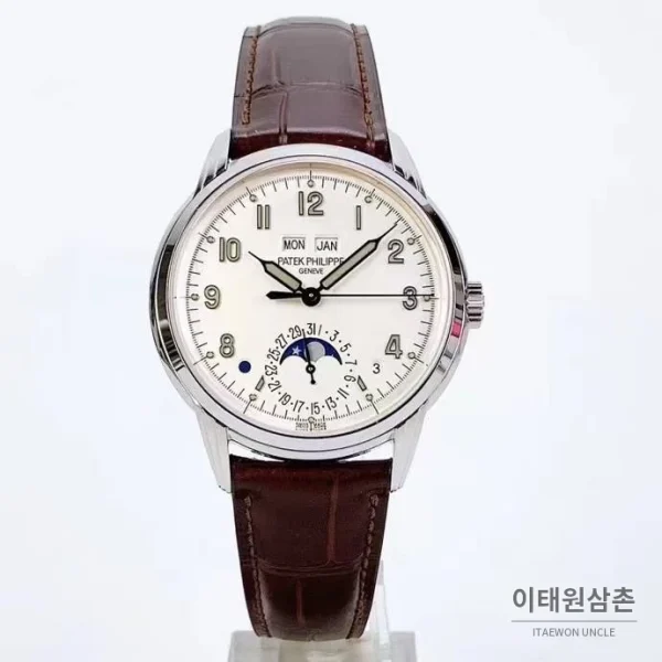 파텍필립 5320G 퍼페추얼 캘린더 문페이즈 크림 다이얼 오토매틱 40mm 크림 / 브라운 (2)
