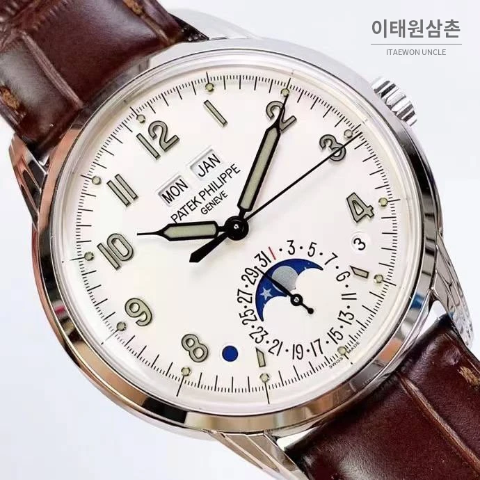 파텍필립 5320G 퍼페추얼 캘린더 문페이즈 크림 다이얼 오토매틱 40mm 크림 / 브라운 (2)