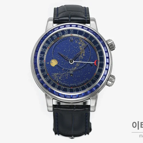 파텍필립 6104 오토매틱 44mm 네이비 다이얼 블랙 가죽 스트랩 파텍필립 6104 오토매틱 44mm 네이비 다이얼 블랙 가죽 스트랩