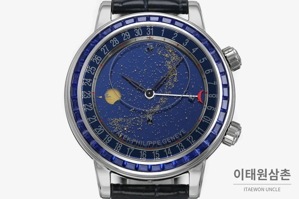 파텍필립 6104 오토매틱 44mm 네이비 다이얼 블랙 가죽 스트랩