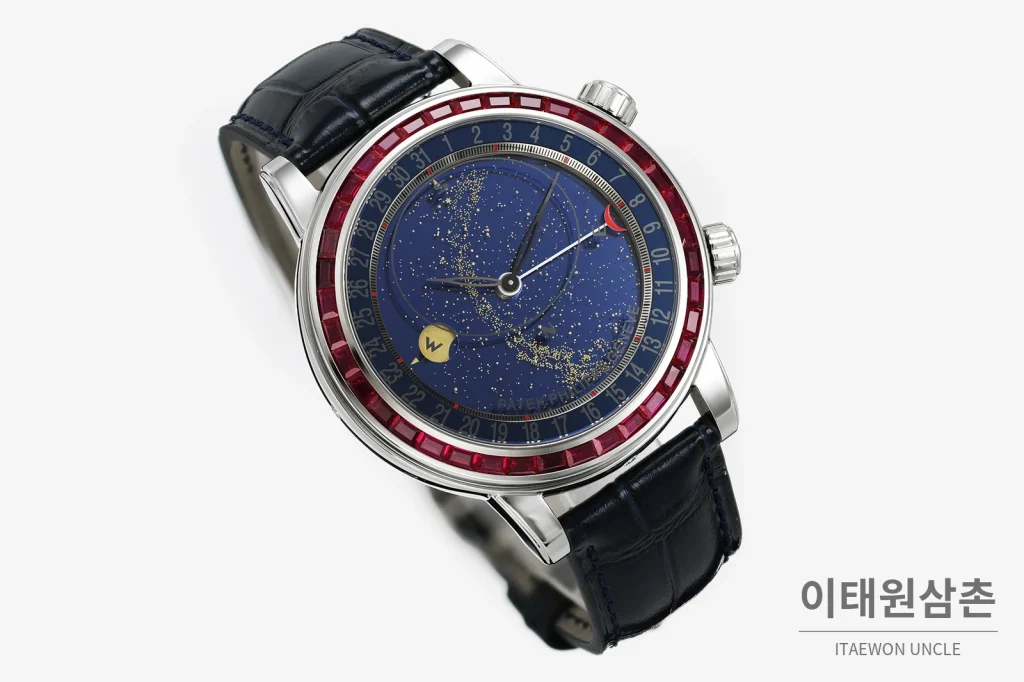 파텍필립 6104 오토매틱 44mm 네이비 다이얼 네이비 가죽 스트랩