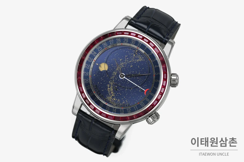 파텍필립 6104 오토매틱 44mm 네이비 다이얼 네이비 가죽 스트랩