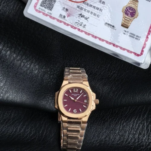 파텍필립 아쿠아넛 오토매틱 32mm 퍼플 다이얼 로즈골드 브레이슬릿