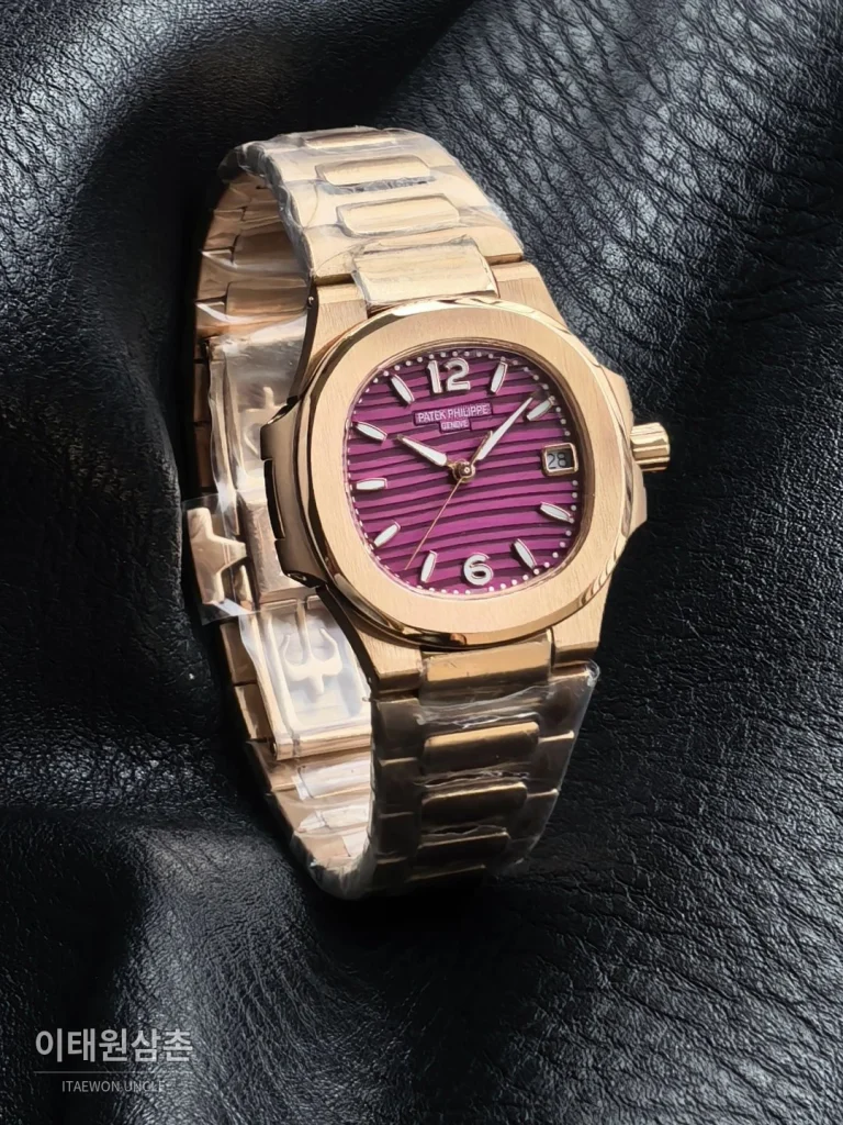 파텍필립 아쿠아넛 오토매틱 32mm 퍼플 다이얼 로즈골드 브레이슬릿