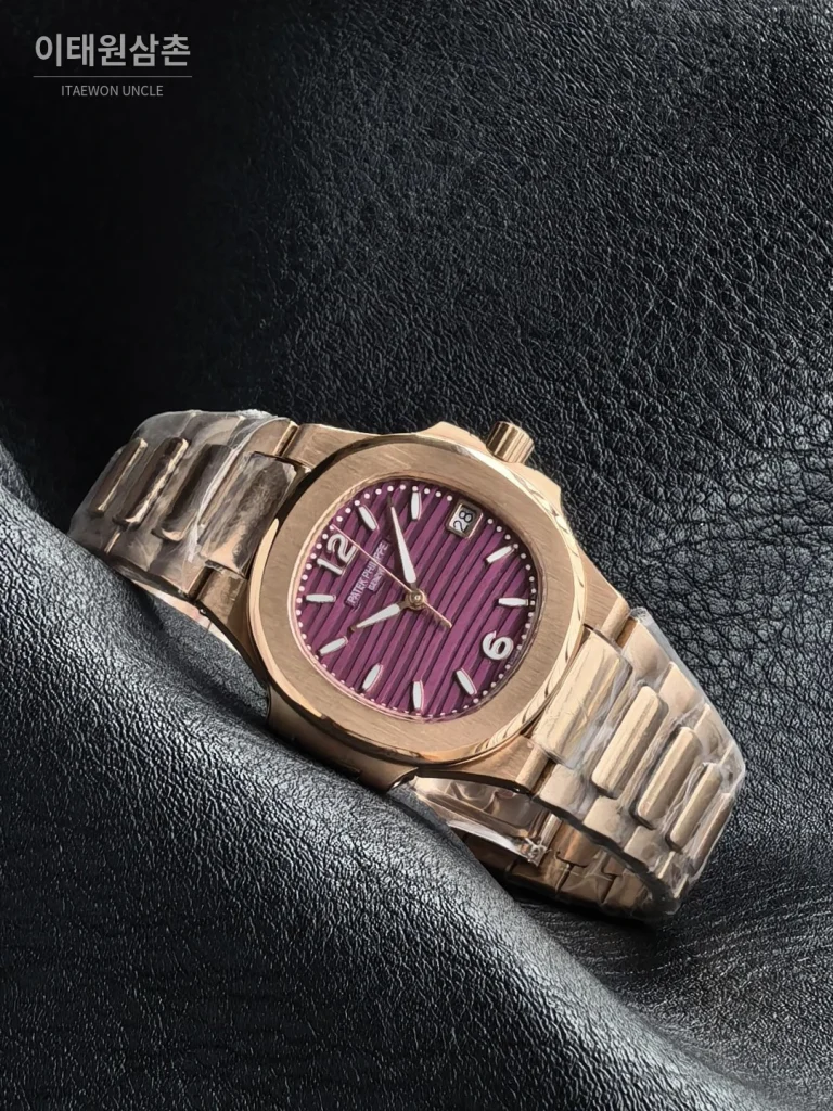 파텍필립 아쿠아넛 오토매틱 32mm 퍼플 다이얼 로즈골드 브레이슬릿