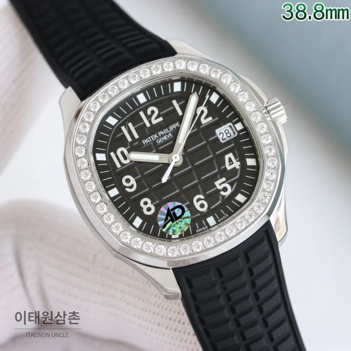 파텍필립 아쿠아넛 오토매틱 38.8mm 블랙 다이얼 블랙 러버 스트랩 실버 베젤