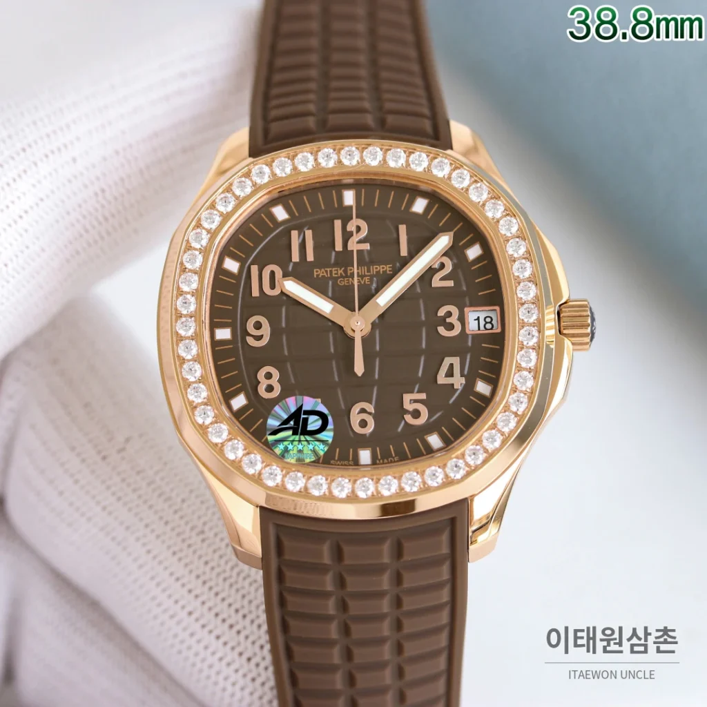 파텍필립 아쿠아넛 오토매틱 38.8mm 브라운 다이얼 브라운 러버 스트랩 로즈골드 베젤 (2)