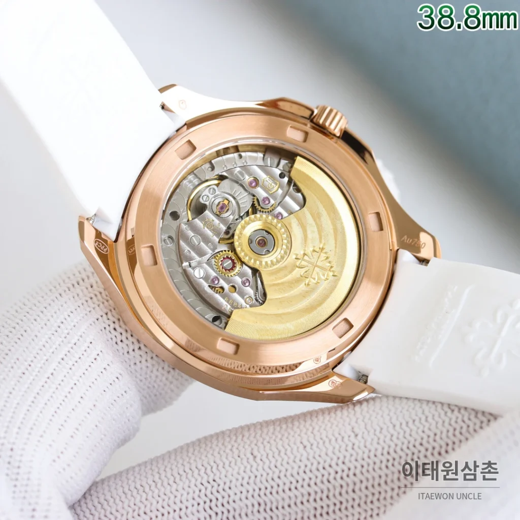 파텍필립 아쿠아넛 오토매틱 38.8mm 브라운 다이얼 브라운 러버 스트랩 로즈골드 베젤 (2)