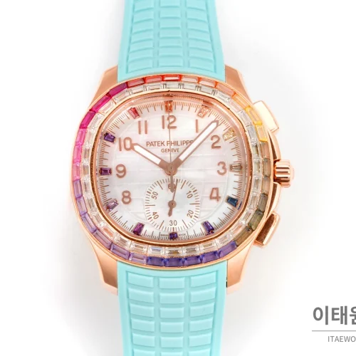 파텍필립 아쿠아넛 루체 로즈골드 레인보우 크로노그래프 40mm 7968 자개 다이얼 아이스블루 러버 스트랩 파텍필립 아쿠아넛 루체 로즈골드 레인보우 크로노그래프 40mm 7968 자개 다이얼 아이스블루 러버 스트랩
