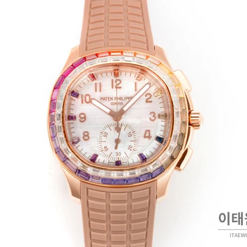 파텍필립 아쿠아넛 루체 로즈골드 레인보우 크로노그래프 40mm 7968 자개 다이얼 브라운 러버 스트랩 파텍필립 아쿠아넛 루체 로즈골드 레인보우 크로노그래프 40mm 7968 자개 다이얼 브라운 러버 스트랩
