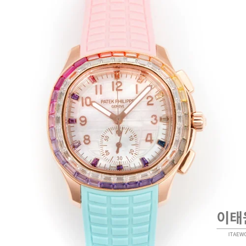 파텍필립 아쿠아넛 루체 로즈골드 레인보우 크로노그래프 40mm 7968 자개 다이얼 멀티컬러 러버 스트랩 파텍필립 아쿠아넛 루체 로즈골드 레인보우 크로노그래프 40mm 7968 자개 다이얼 멀티컬러 러버 스트랩